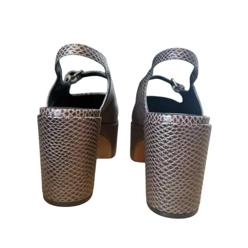 Robert Clergerie Brown Embossed Leather  Mary Jane Slingback Platform Heels 8